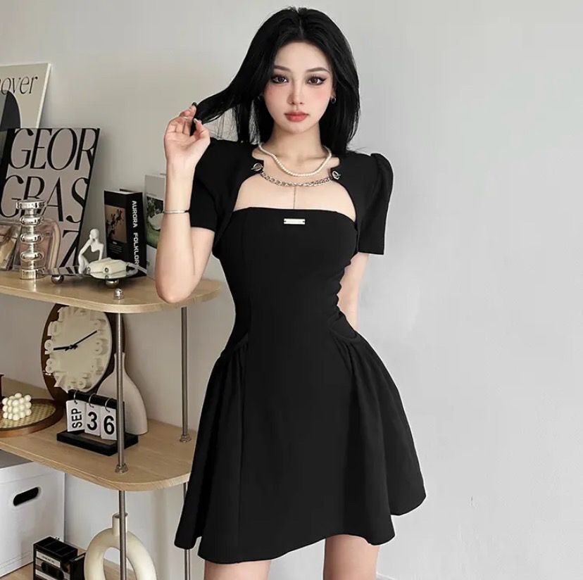 【两件套好质量】法式赫本风抹胸连衣裙女夏季坎肩上衣纯欲辣妹套