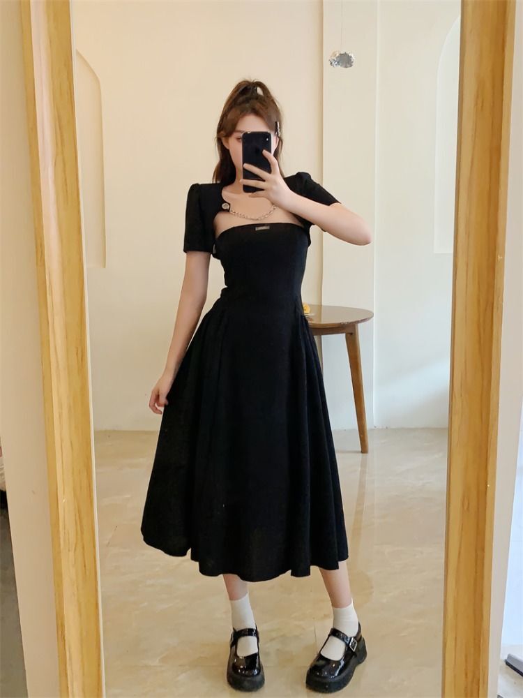 【两件套好质量】坎肩短款开衫抹胸连衣裙套装女夏显瘦盐系两件套