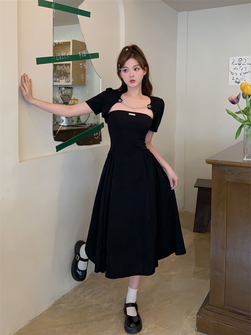 【两件套好质量】坎肩短款开衫抹胸连衣裙套装女夏显瘦盐系两件套