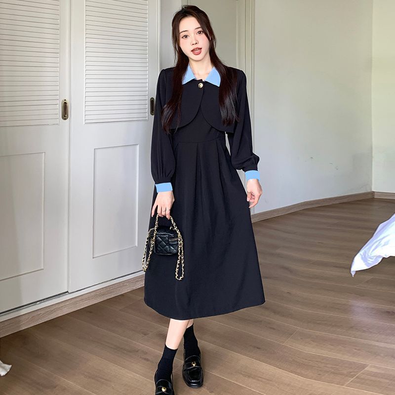 实拍【两件套】大码微胖mm短款外套上衣女百褶a字吊带连衣裙子