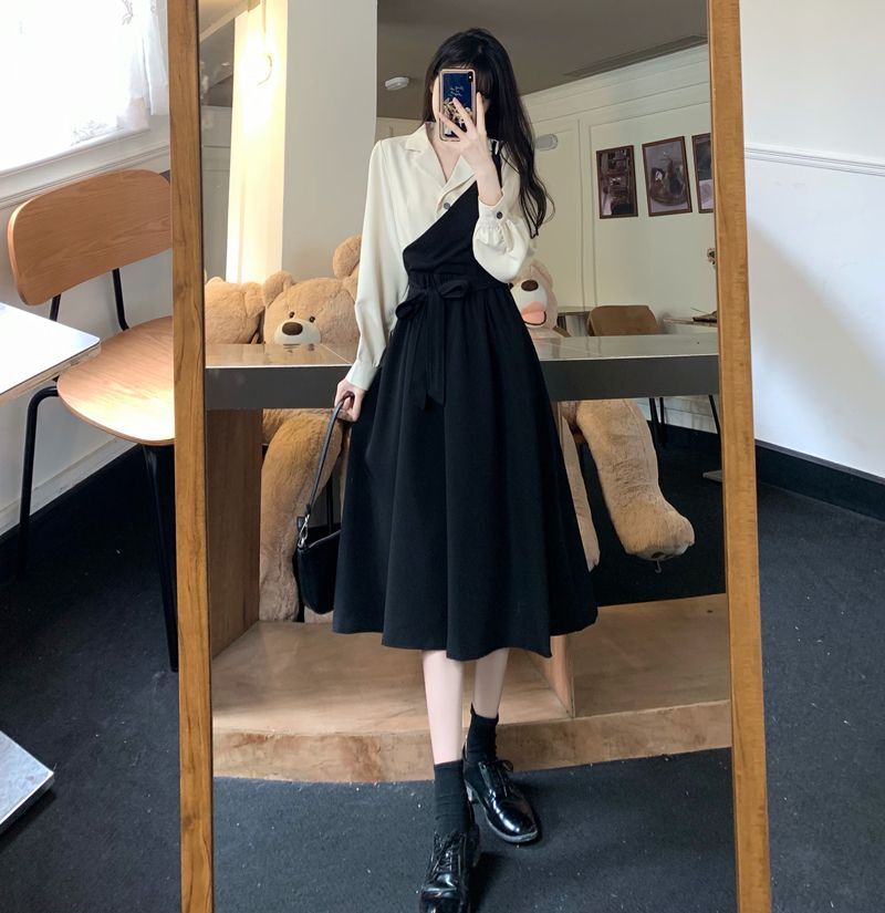 #281官图实价 法式气质假两件西装连衣裙女大码轻熟风高级感