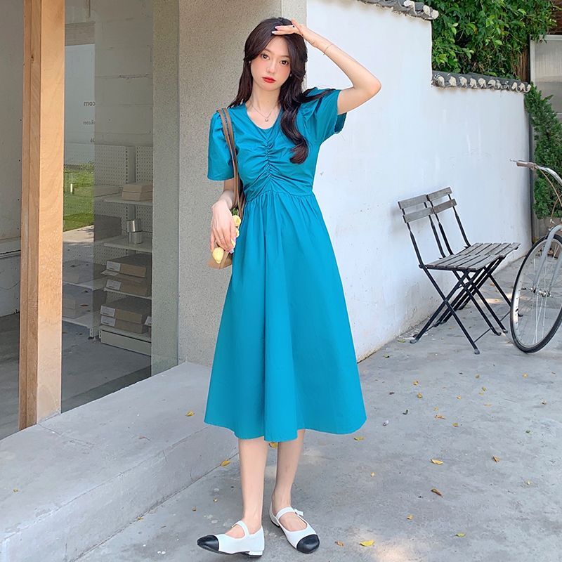 #323实拍实价 夏季新款韩版泡泡袖后背镂空蝴蝶结纯欲连衣裙