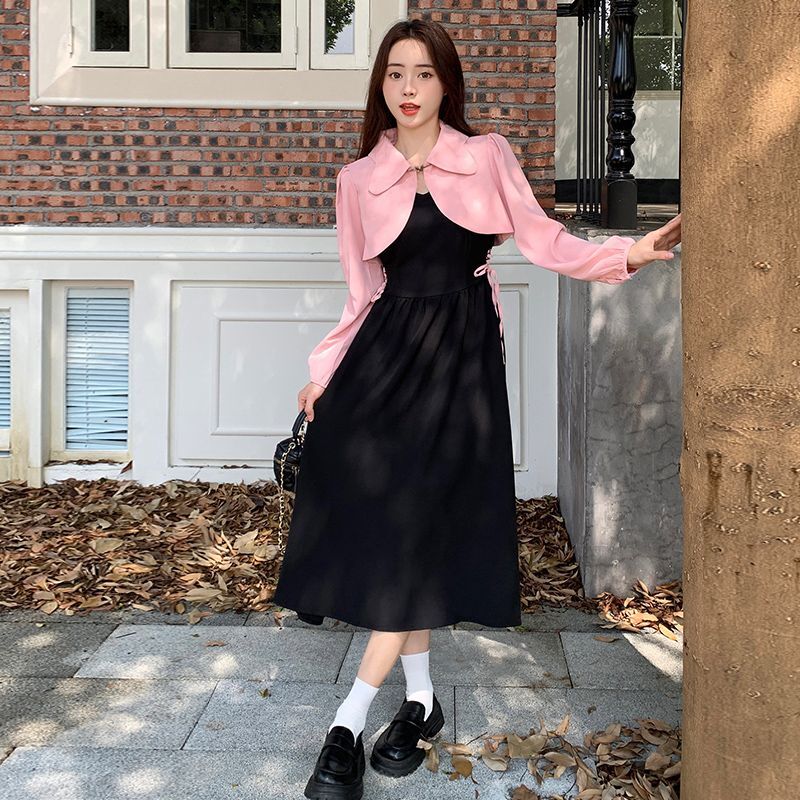 #345实拍两件套 大码法式连衣裙女显瘦气质粉色上衣外套+绑 #345实拍两件套 大码法式连衣裙女显瘦气质粉色上衣外套+绑