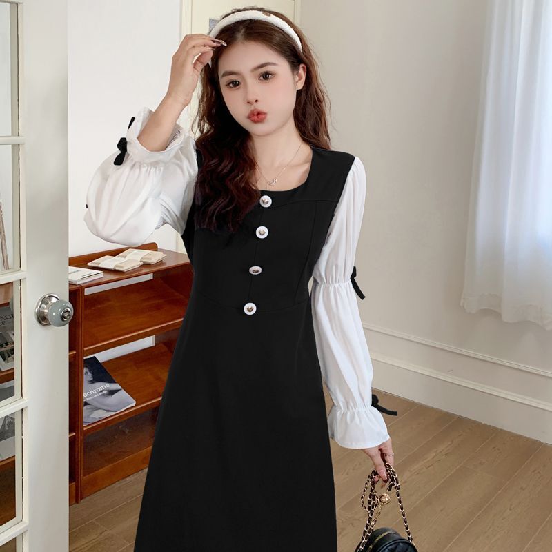 实拍|2024年秋款|大码女装复古方领袖口蝴蝶结茶歇法式显瘦