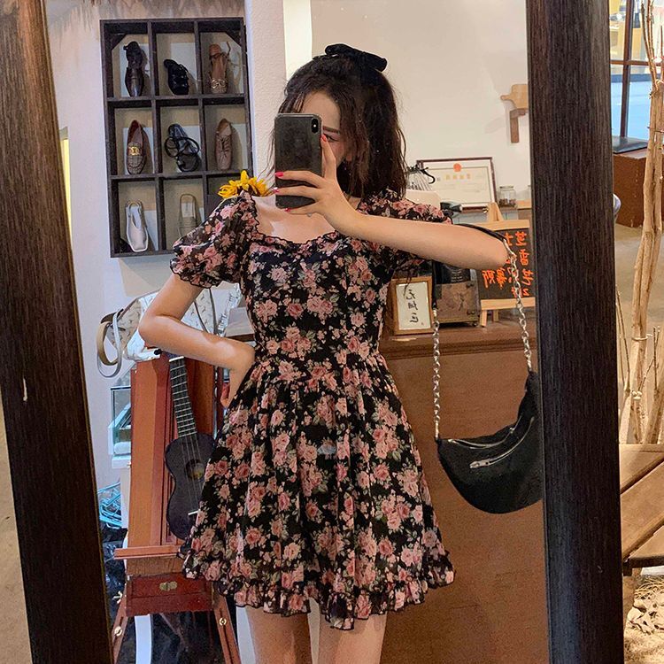 #548官图实价 野玫瑰碎花连衣裙女夏茶歇裙初恋裙a字裙子