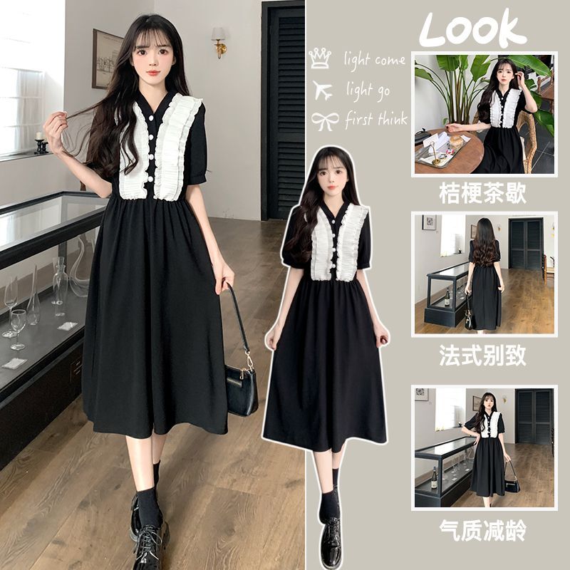 #813实拍实价 夏季新款大码女装时尚气质v领收腰荷叶边连衣