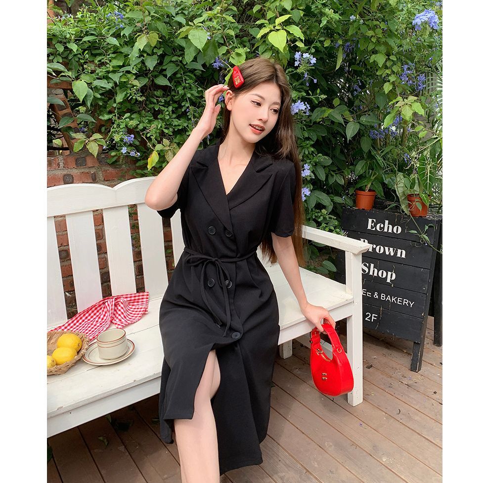 实拍 赫本风连衣裙女夏季新款法式小众设计感气质收腰显瘦连衣裙