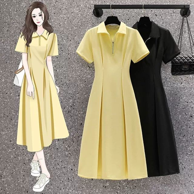 #818官图实价 大码女装夏季短袖连衣裙时尚显瘦收腰气质A字