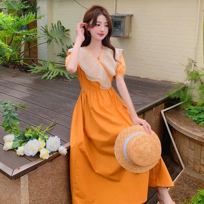 #819官图实价女装法式赫本风荷叶边领一片色减龄显瘦中长款连 #819官图实价女装法式赫本风荷叶边领一片色减龄显瘦中长款连