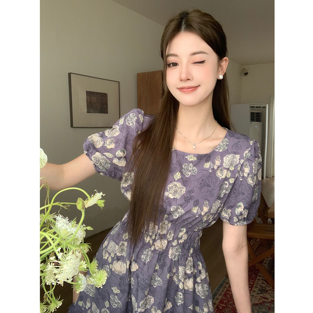 实拍 茶歇法式紫色碎花连衣裙女夏新款高级感绝美收腰仙女长裙 实拍 茶歇法式紫色碎花连衣裙女夏新款高级感绝美收腰仙女长裙