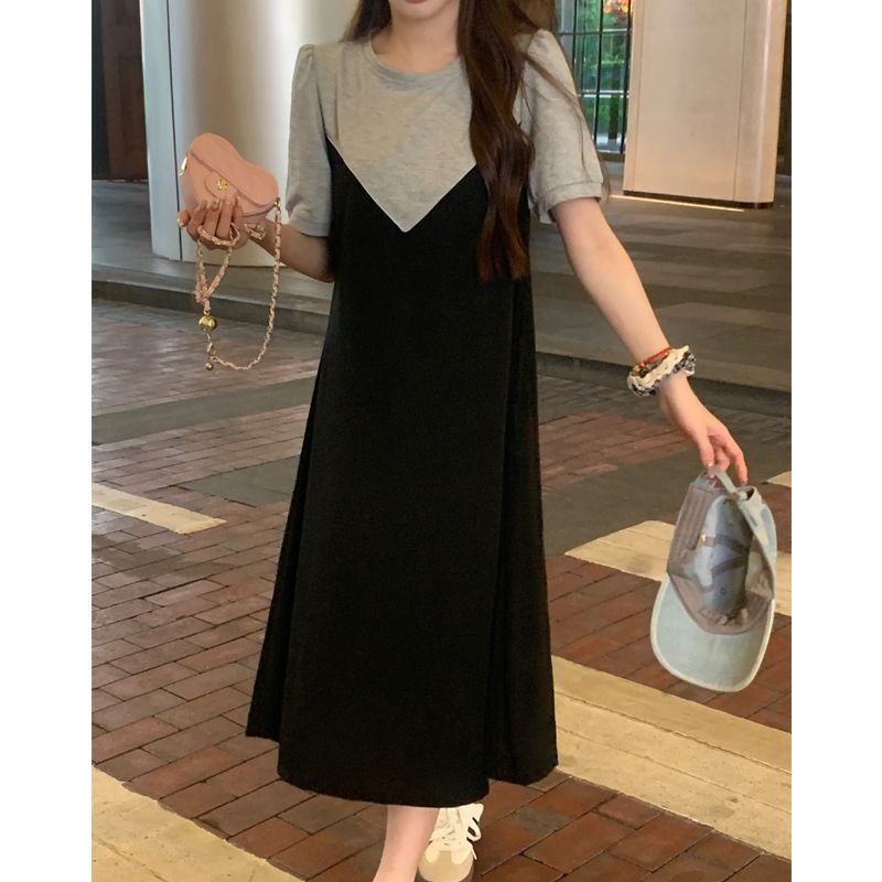 实拍80-200斤|拼色大码胖mm短袖连衣裙女装夏季宽松休闲 实拍80-200斤|拼色大码胖mm短袖连衣裙女装夏季宽松休闲