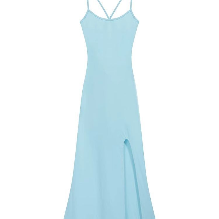 纯欲辣妹修身吊带连衣裙女夏法式气质性感御姐露背开叉包臀长裙子