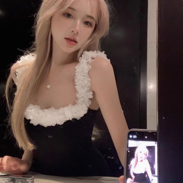 夏季黑色裙子收腰露背修身开叉包臀长裙纯欲气质花朵吊带连衣裙女 夏季黑色裙子收腰露背修身开叉包臀长裙纯欲气质花朵吊带连衣裙女