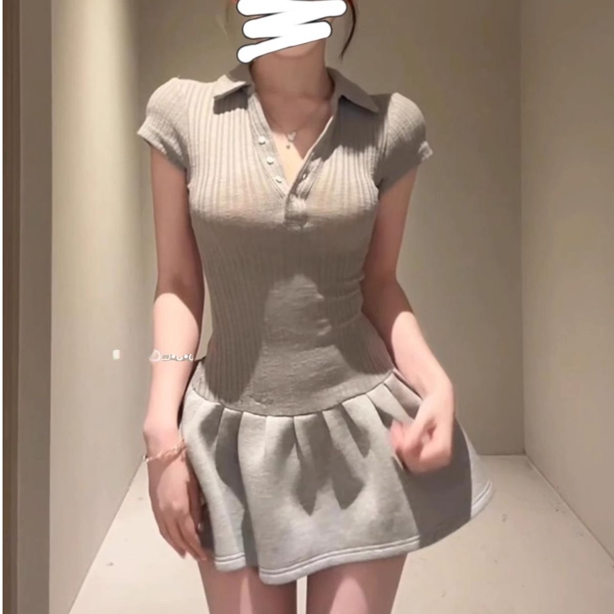 美式复古polo领短袖连衣裙女2025夏季新款气质收腰显瘦A