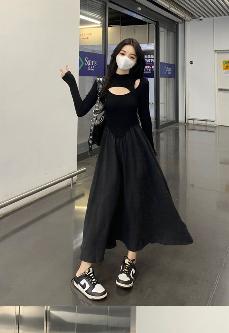 黑色赫本风大码连衣裙2025秋季小众设计感女装裙气质高腰显瘦