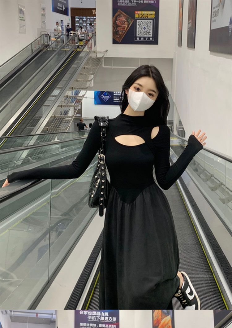 黑色赫本风大码连衣裙2025秋季小众设计感女装裙气质高腰显瘦