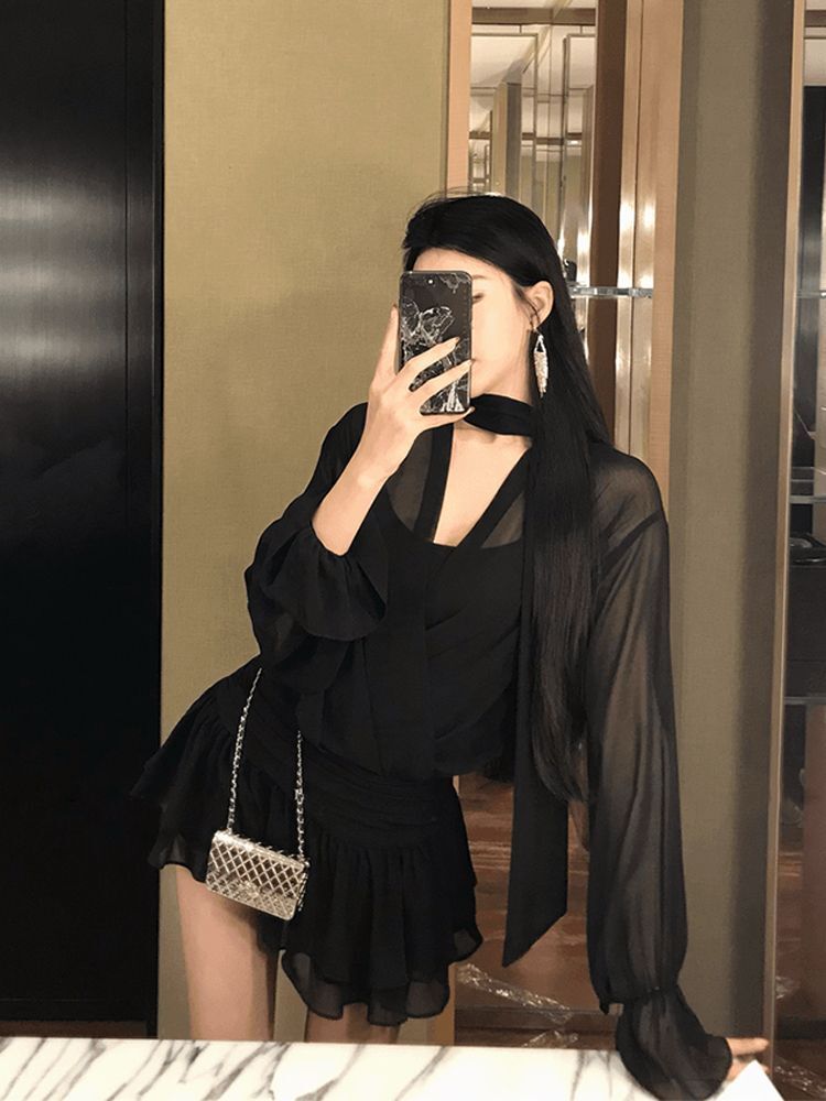 2025新款秋冬微胖mm法式纯欲性感辣妹连衣裙女设计感遮肚显