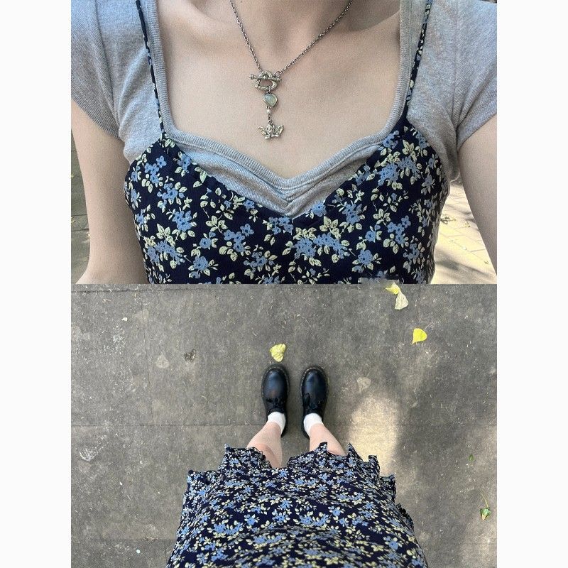 法式辣妹性感碎花吊带连衣裙子女夏季2024新款显瘦小个子短裙