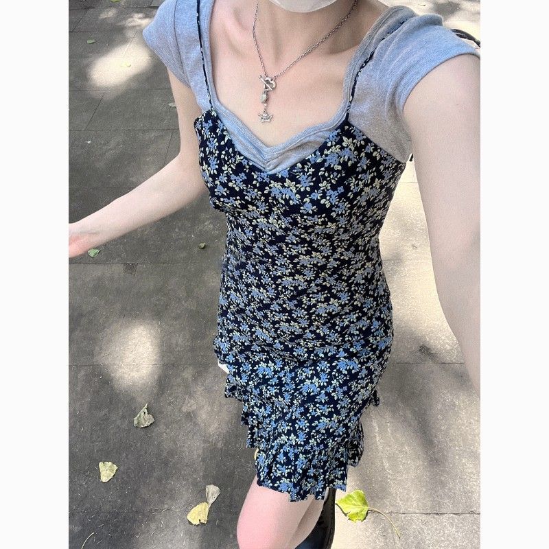 法式辣妹性感碎花吊带连衣裙子女夏季2024新款显瘦小个子短裙