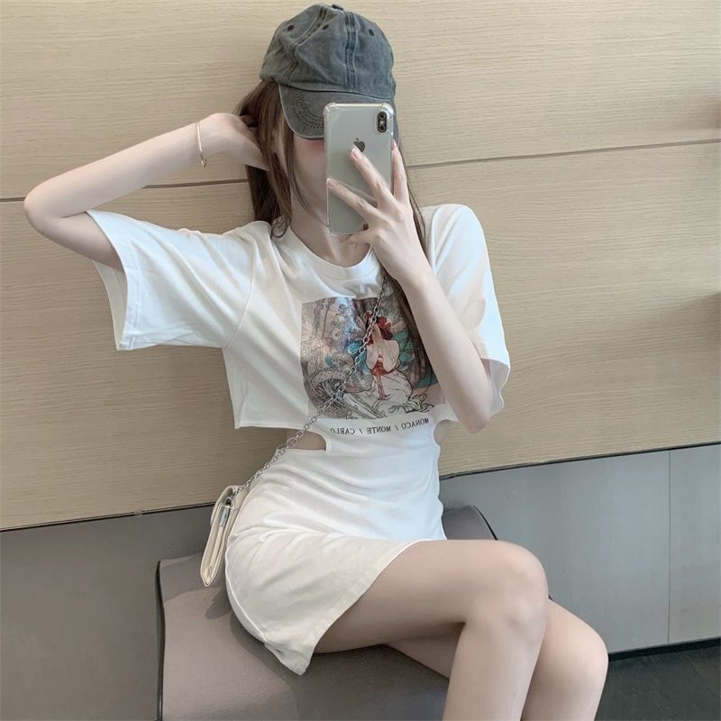 a字性感气质短袖t恤裙女短裙夏季上衣中长款连衣裙子半身裙包臀