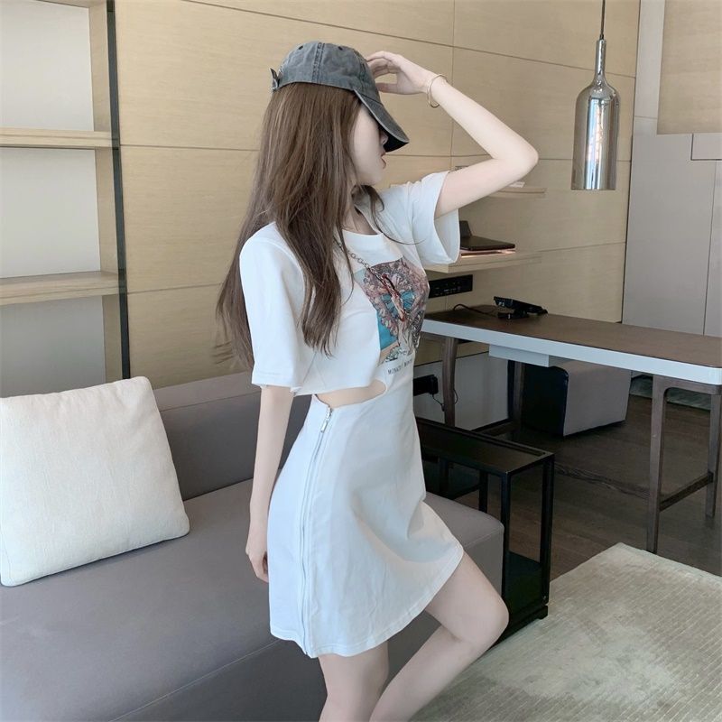 a字性感气质短袖t恤裙女短裙夏季上衣中长款连衣裙子半身裙包臀