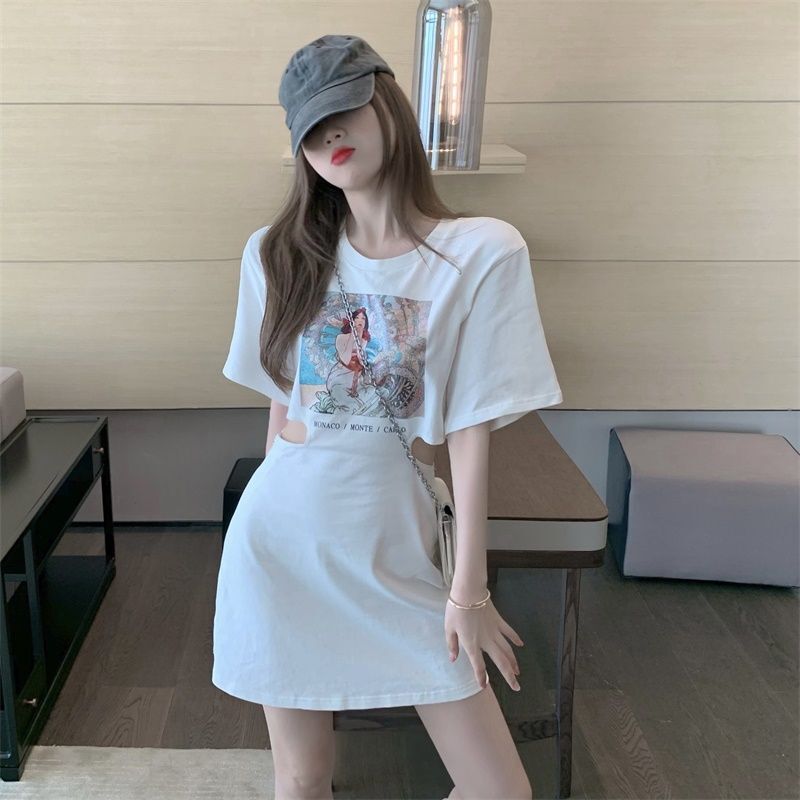 a字性感气质短袖t恤裙女短裙夏季上衣中长款连衣裙子半身裙包臀