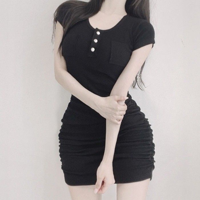 粉色纯欲辣妹连衣裙女2024年夏季新款收腰设计感显瘦性感包臀