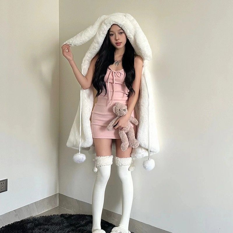 夏季新款辣妹风性感挂脖连衣裙女小个子褶皱系带收腰紧身包臀裙子