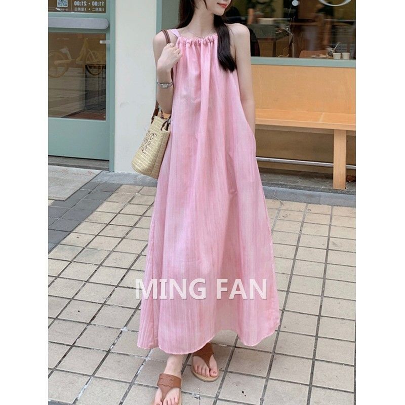 扎染吊带长裙女装夏季新款海边度假沙滩连衣裙挂脖设计感小众裙子