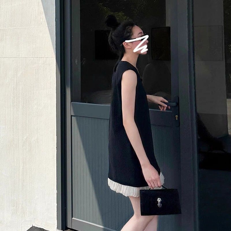 法式小香风镂空无袖连衣裙女2025新款夏季高级感宽松遮肚a字