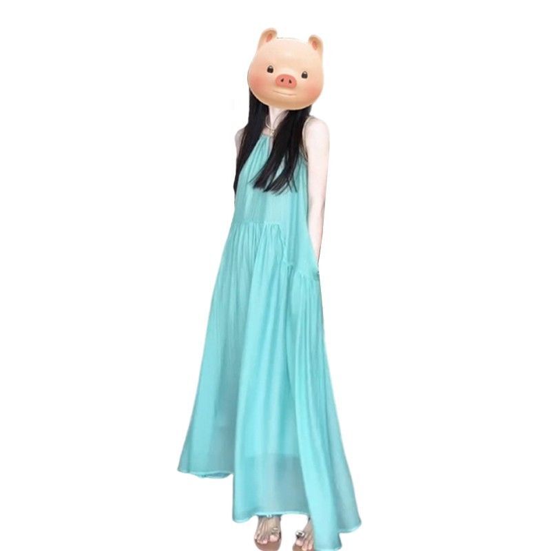 法式镂空吊带连衣裙女夏季海边度假风沙滩裙褶皱慵懒松弛感长裙子