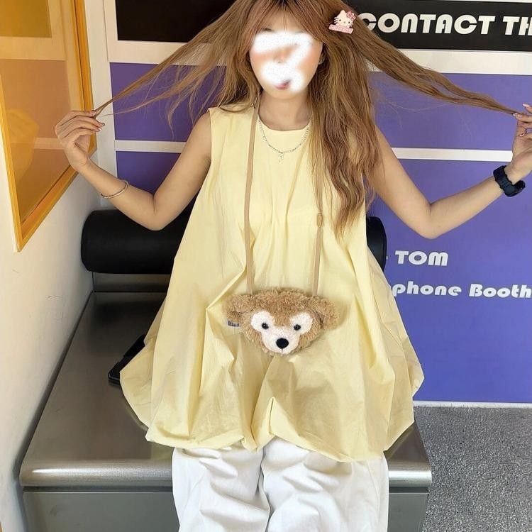 法式甜美纯色褶皱设计感无袖背心连衣裙女2025夏宽松显瘦花苞