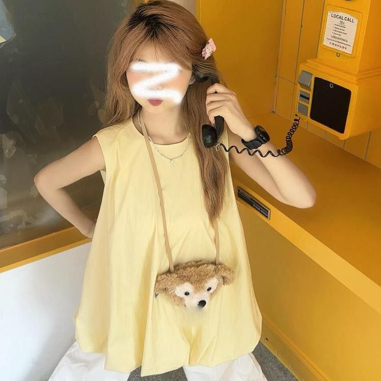 法式甜美纯色褶皱设计感无袖背心连衣裙女2025夏宽松显瘦花苞