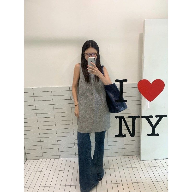 小众设计感侧边纽扣背心连衣裙女夏季宽松休闲无袖A字短裙小个子