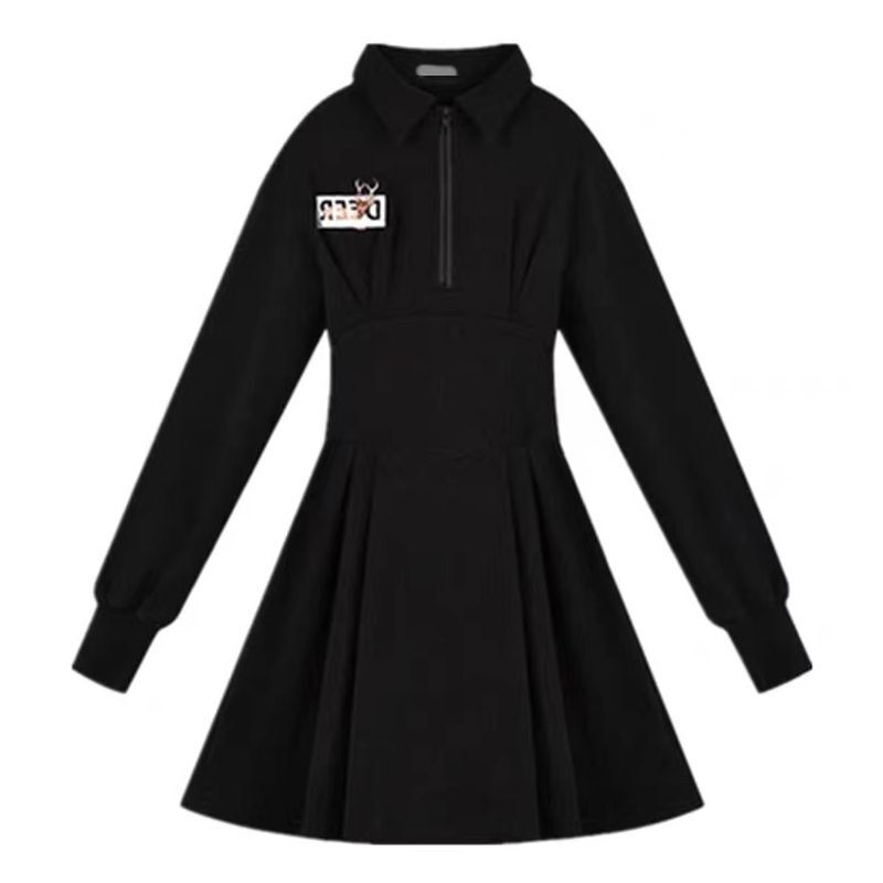 长袖黑色polo卫衣连衣裙女秋季新款收腰显瘦设计感小众高级短