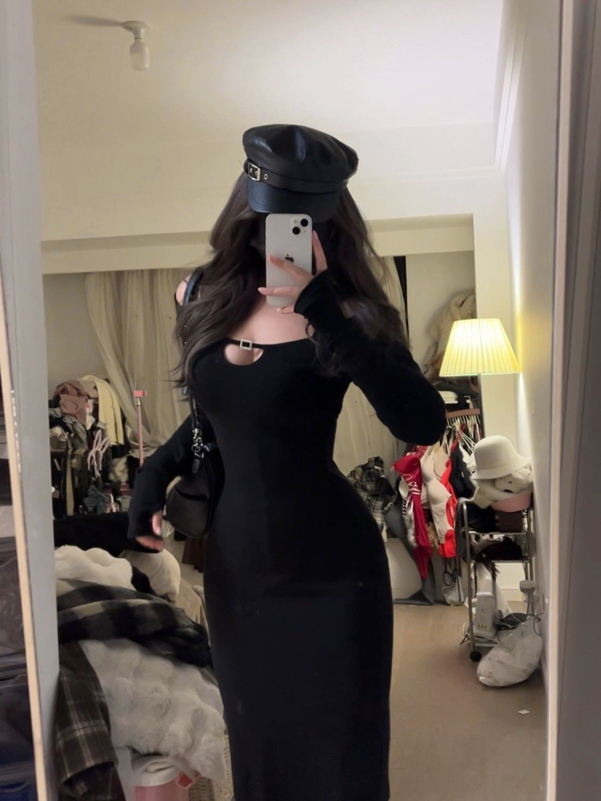 小心机秋冬美式辣妹镂空性感显身材黑色长裙~御姐内搭显瘦连衣裙