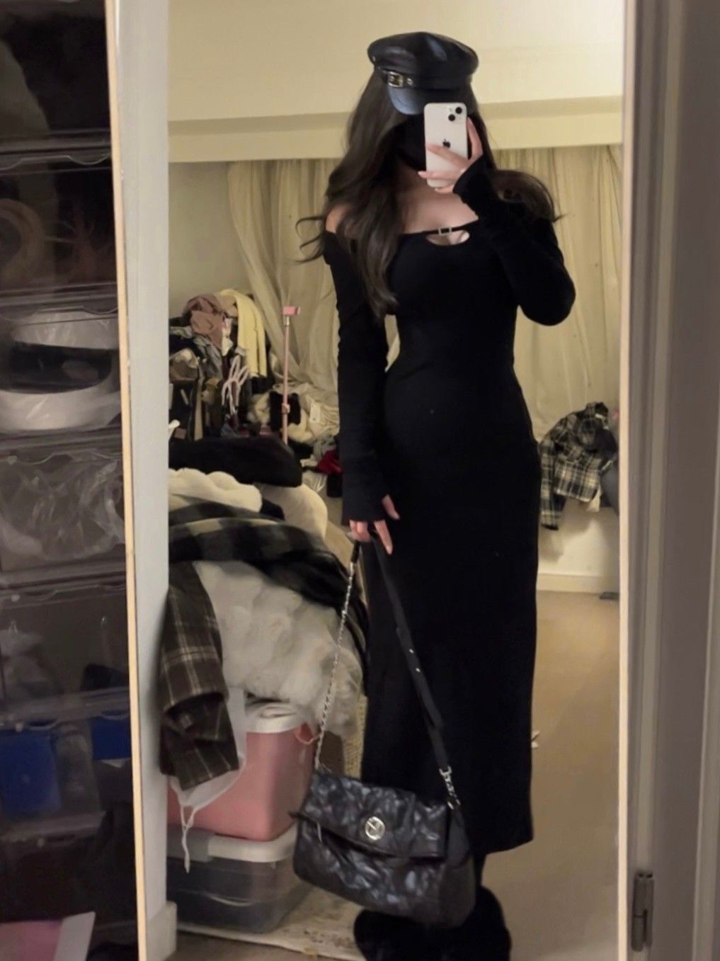 小心机秋冬美式辣妹镂空性感显身材黑色长裙~御姐内搭显瘦连衣裙