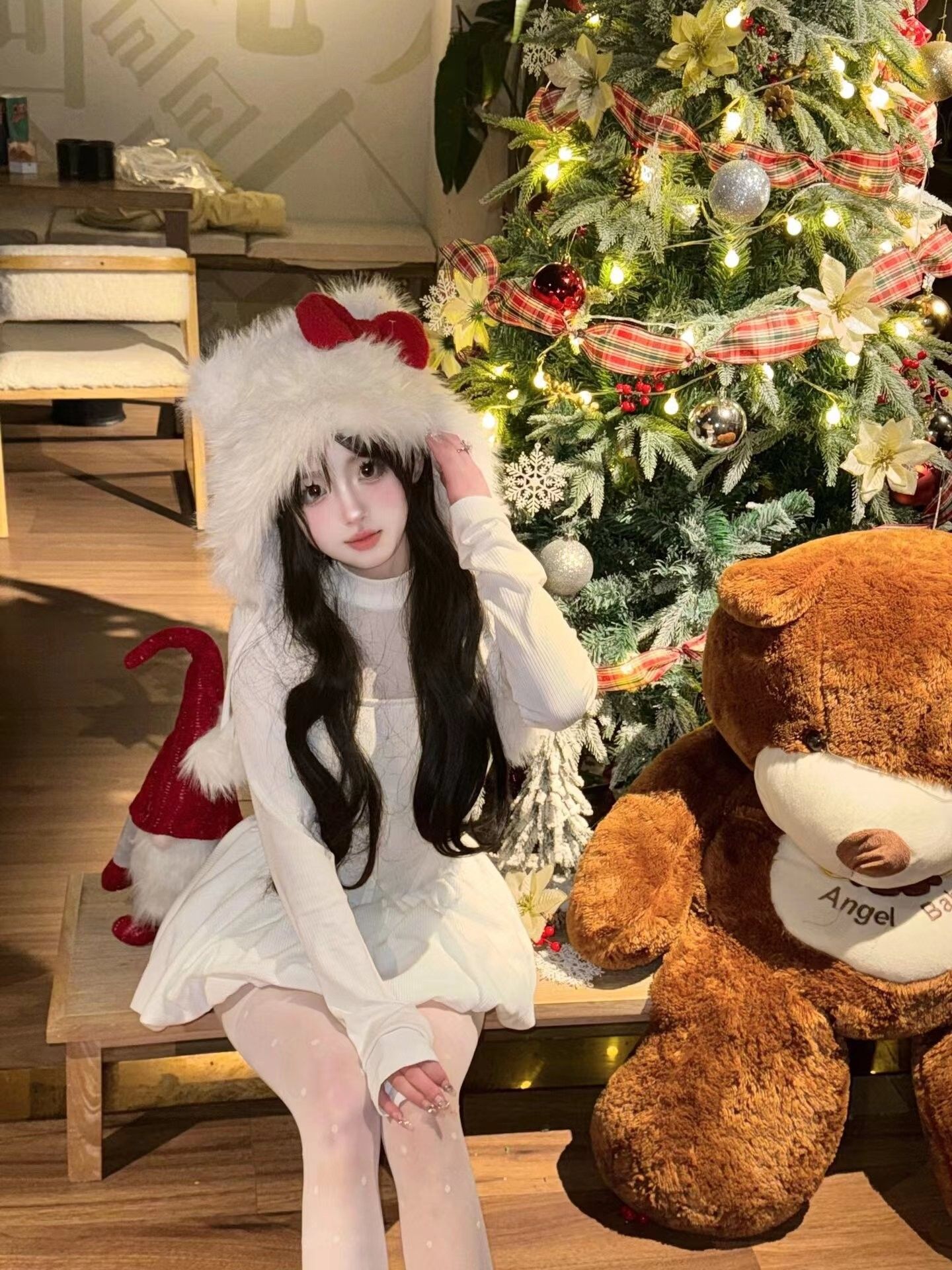 千金小姐连衣裙女2024新款纯欲高级感收腰显瘦网纱拼接蓬蓬短