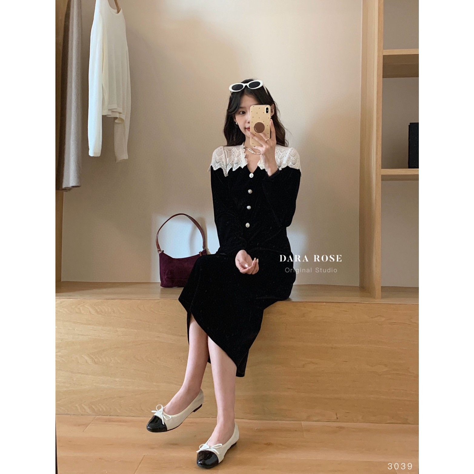 法式高级感蕾丝拼接丝绒连衣裙女秋冬名媛气质修身小礼服内搭长裙