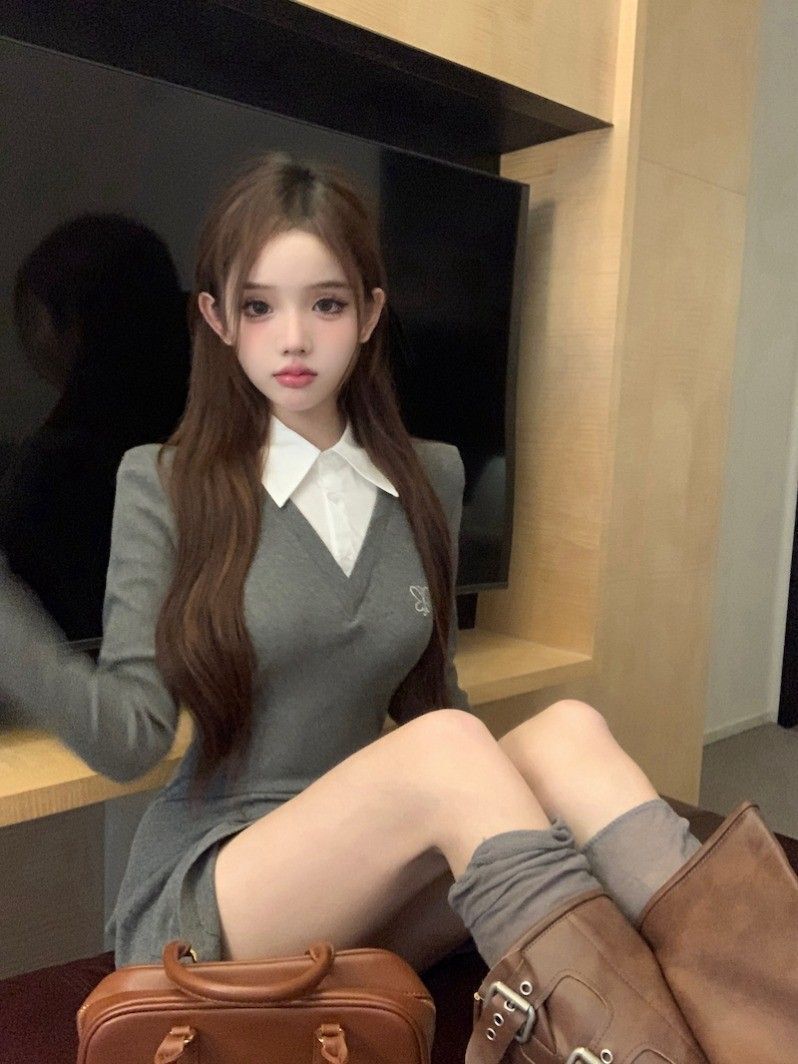 学院风假两件衬衫连衣裙女秋冬纯欲性感包臀绝美小妈短裙内搭裙子