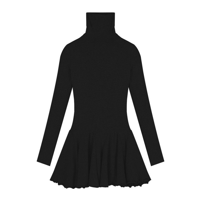 纯欲辣妹高领百搭长袖连衣裙女秋冬新款收腰蓬蓬裙显瘦打底裙短裙