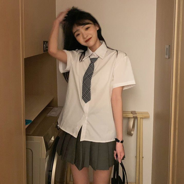 短袖衬衫t恤半身裙连衣裙子百褶裙女夏季两件套装短裙衬衣休闲裤