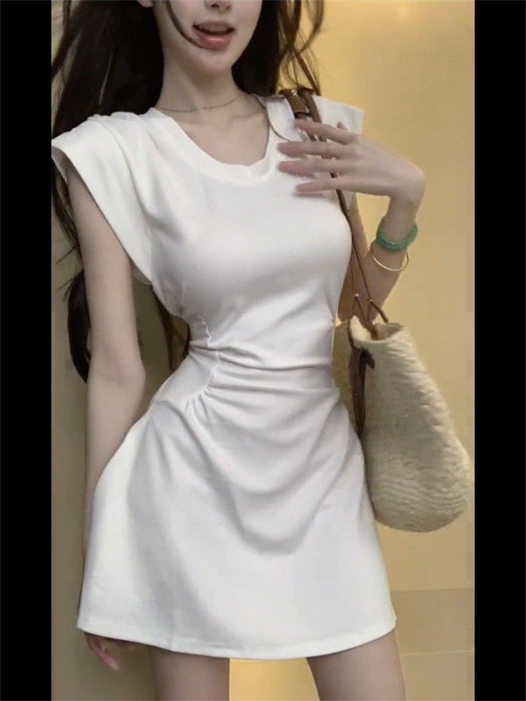 法式时尚高级名媛气质连衣裙女夏季新款褶皱收腰显瘦A字短裙in