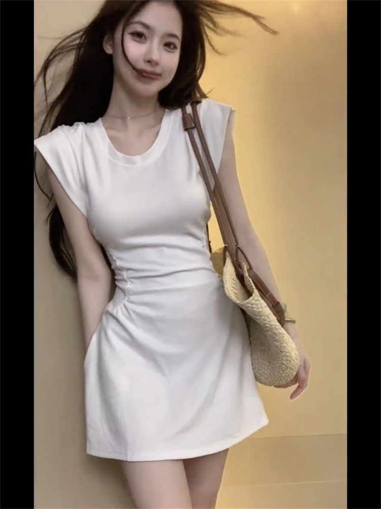 法式时尚高级名媛气质连衣裙女夏季新款褶皱收腰显瘦A字短裙in