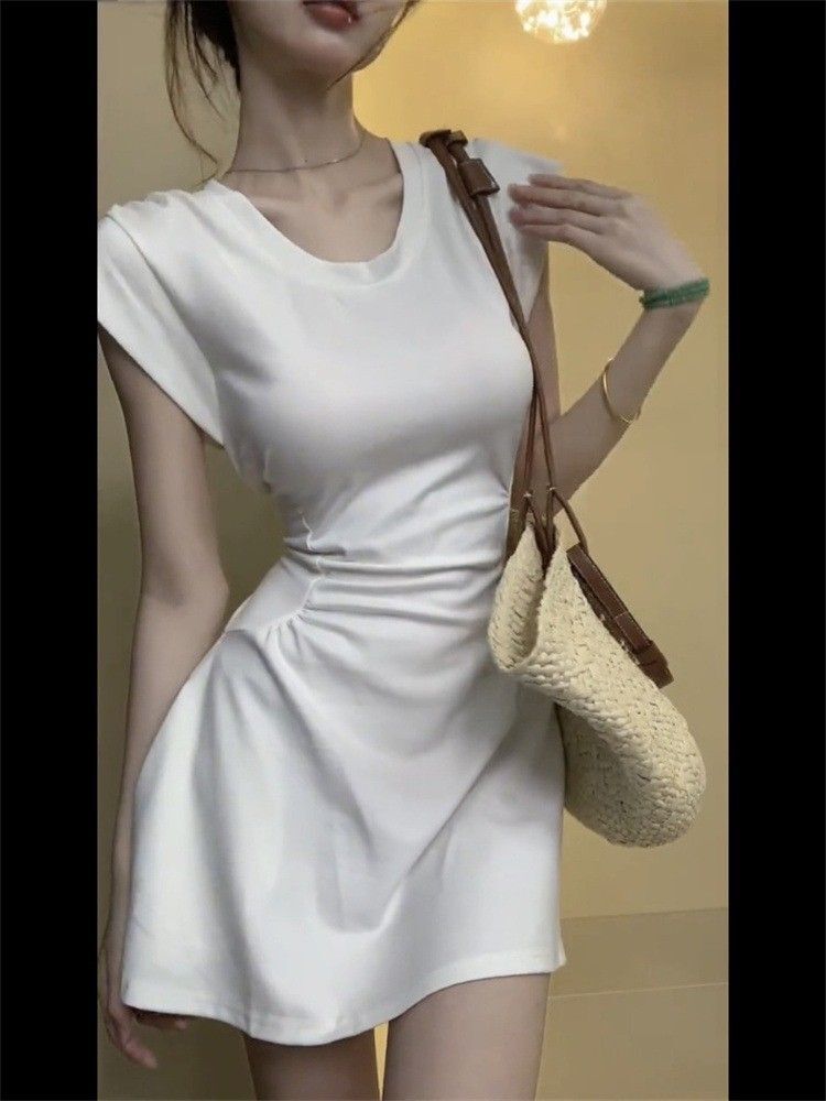 法式时尚高级名媛气质连衣裙女夏季新款褶皱收腰显瘦A字短裙in
