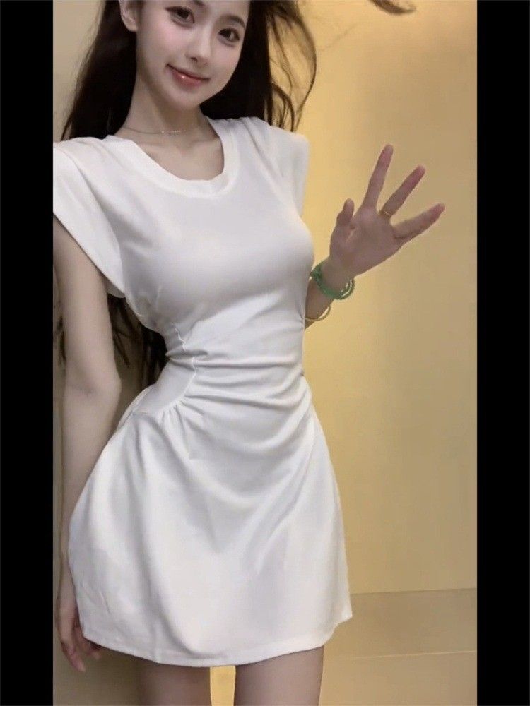 法式时尚高级名媛气质连衣裙女夏季新款褶皱收腰显瘦A字短裙in