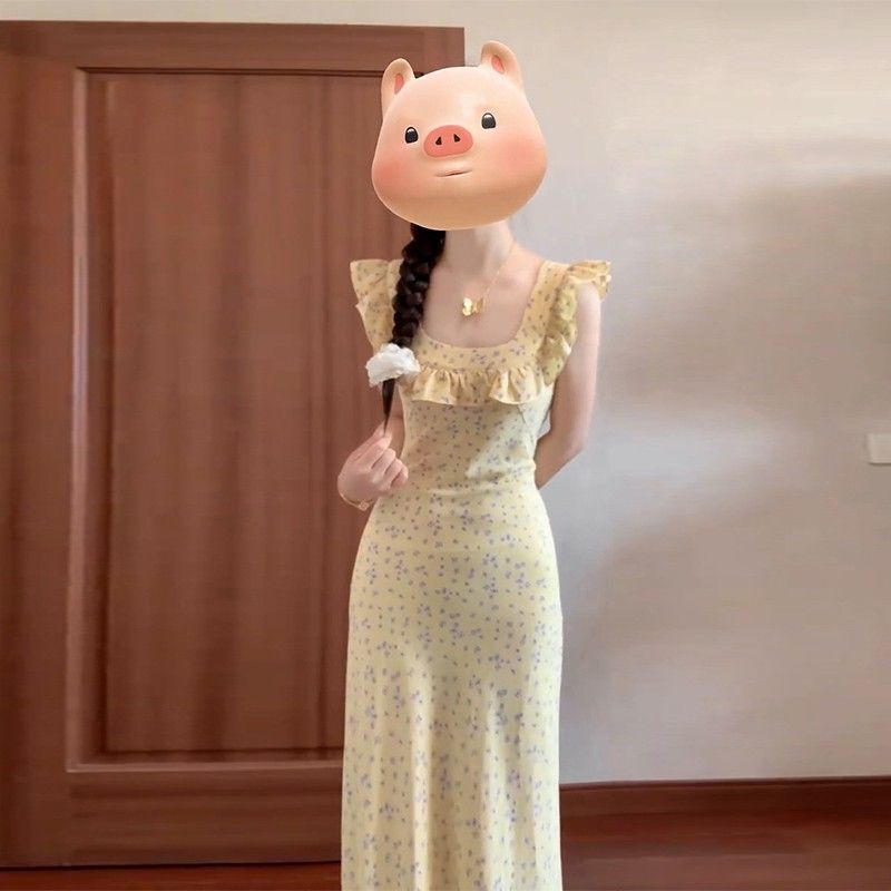 韩系文艺复古碎花连衣裙女2024夏季新款气质显瘦方领荷叶边长 韩系文艺复古碎花连衣裙女2024夏季新款气质显瘦方领荷叶边长