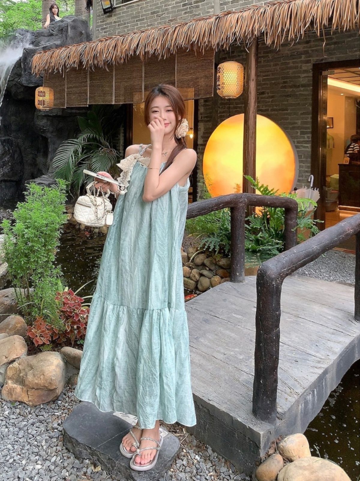 薄荷绿扎染吊带连衣裙女夏季小清新宽松度假长裙 薄荷绿扎染吊带连衣裙女夏季小清新宽松度假长裙