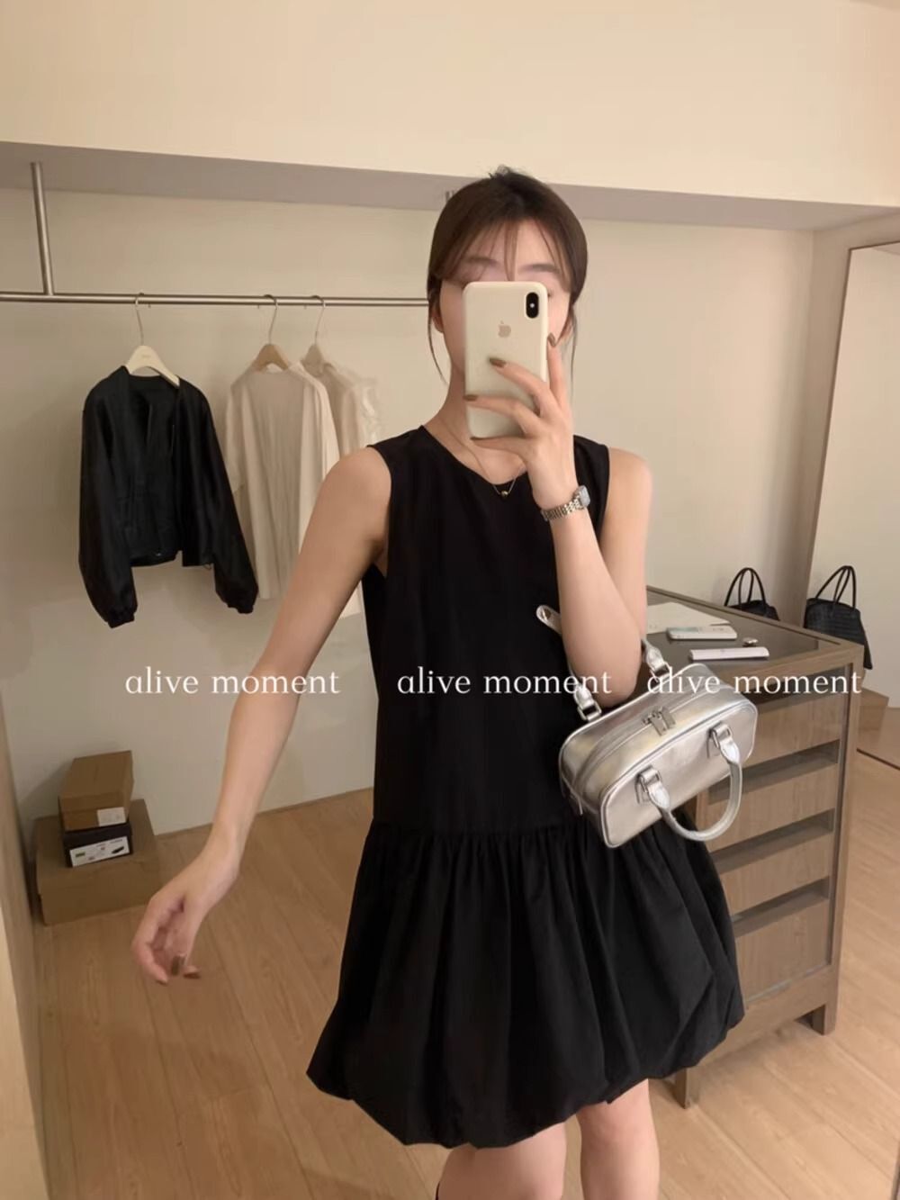 简约圆领花苞背心裙女夏季2025新款宽松小个子a字连衣裙