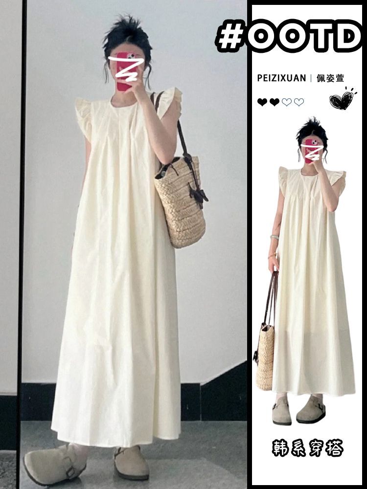 法式小飞袖白色连衣裙子女夏季2025年新款小个子海边度假气质